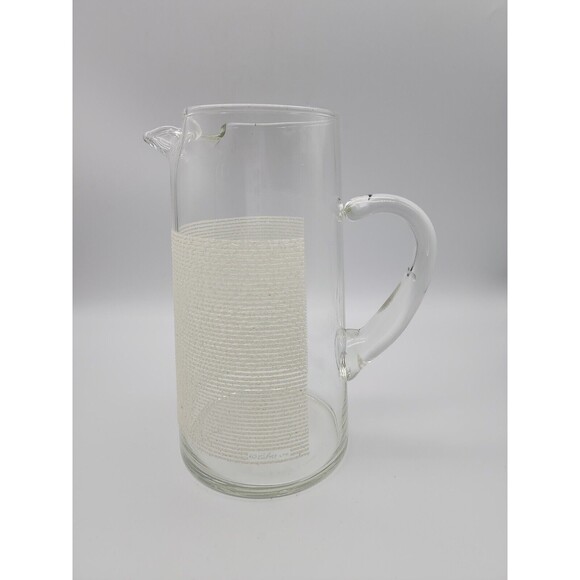 Vintage MCM Cocktail Pitcher White Raised Stripes Signed - Picture 1 of 12